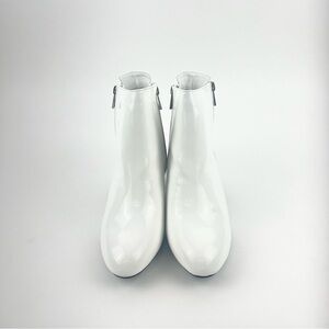 Sleek White Patent Leather Ankle Booties With Side Zippers
